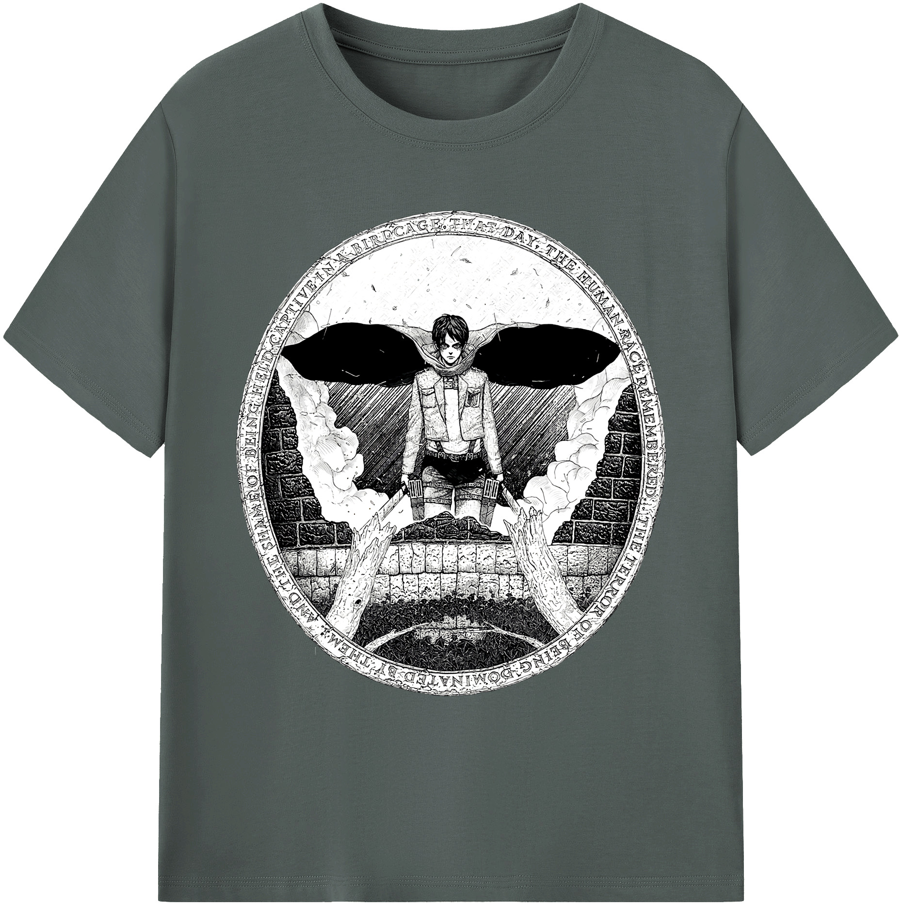 （画像用） 進撃の巨人 エレン･イェーガー Attack on Titan Eren Jäger 綿100％ メンズ半袖Tシャツ｜肌触りやわらか＆通気性